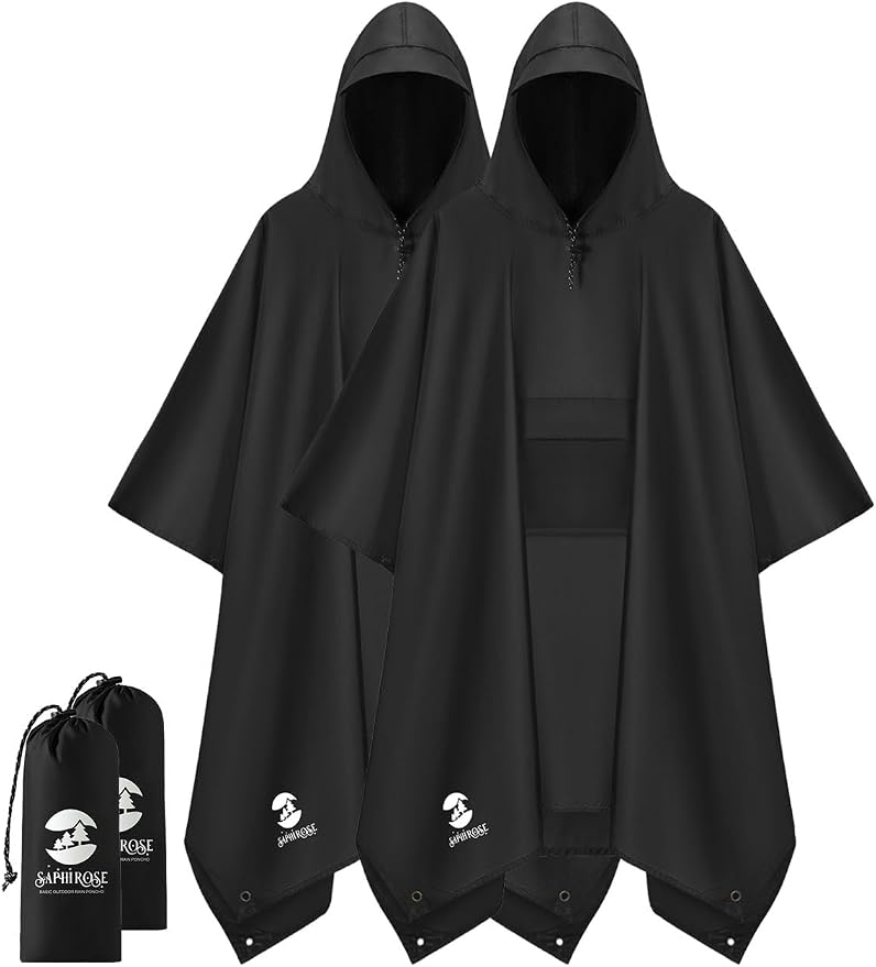 SaphiRose Extra Thick Hooded Rain Poncho Double Layer Waterproof Raincoat Jacket by SaphiRose