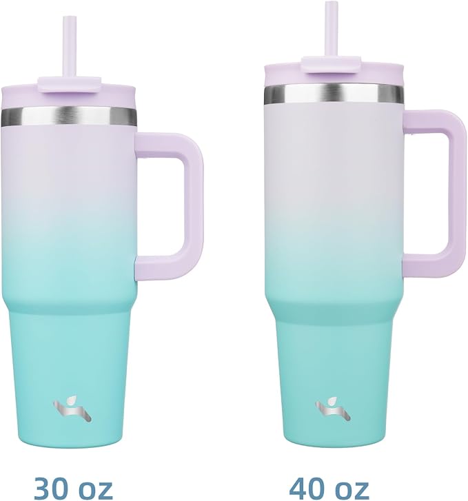 30 oz Tumbler with Handle and 2 Straws, 2 in 1 Lid Insulated Water Bottle - Image 3