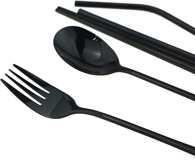 7 Pcs Portable Flatware Set, 304 Stainless Steel Cutlery Set Travel Utensils - Image 3