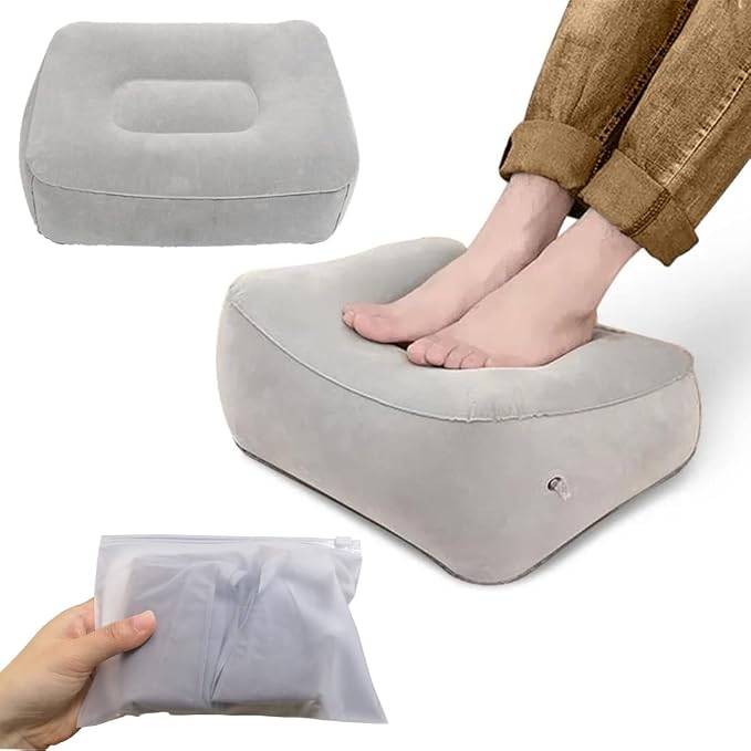 Inflatable Travel Foot Rest Pillow, Head Pad, Soft Flocking Pillow, Flights by coldchill