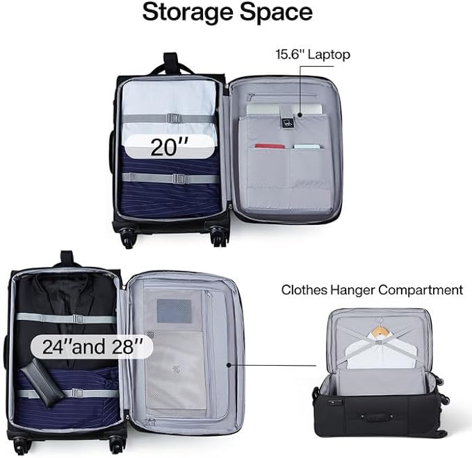 Hanke 3 Piece luggage Sets Softside Expandable luggage - Image 7