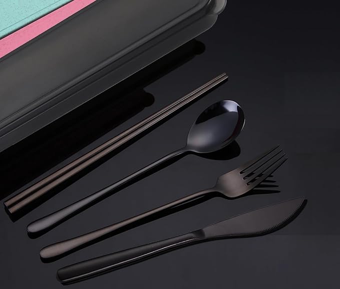 AARAINBOW 6 Pieces 18/8 Stainless Steel Flatware Set Portable Reusable Cutlery - Image 6