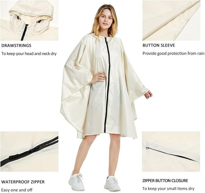 Rain Poncho Jacket Coat Hooded Zipper Style - Image 3