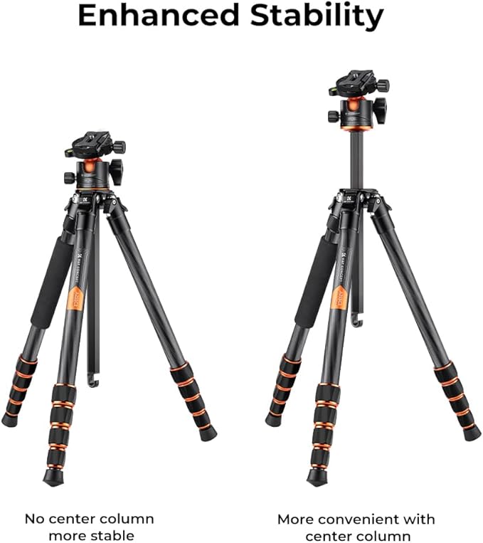 K&F Concept 62" Carbon Fiber Camera Tripod, Portable Compact Tripods - Image 4