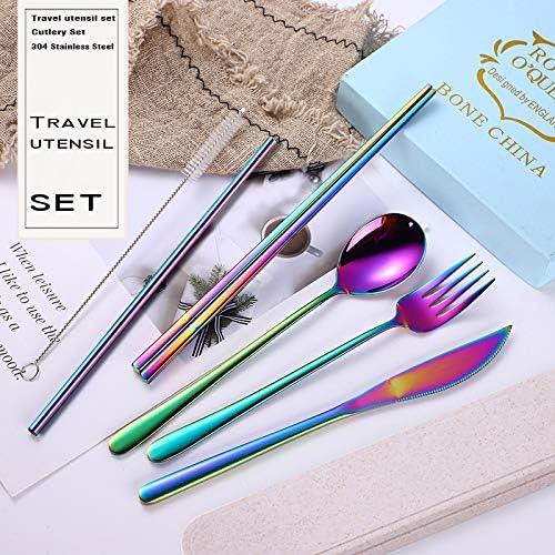 AARAINBOW 6 Pieces 18/8 Stainless Steel Flatware Set Portable Reusable Cutlery - Image 3