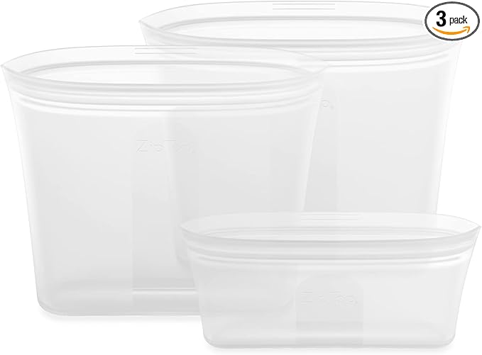 Zip Top Reusable Food Storage Bags | 3 Bag Set | Silicone Meal Prep Container | by ZipTop