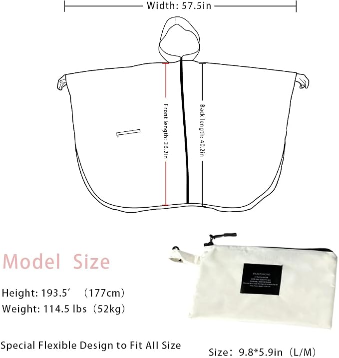Rain Poncho Jacket Coat Hooded Zipper Style - Image 2