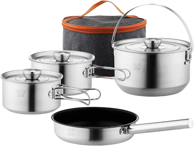 304 Stainless Steel Camping Cookware Set, Pots and Pans by Jorunhe