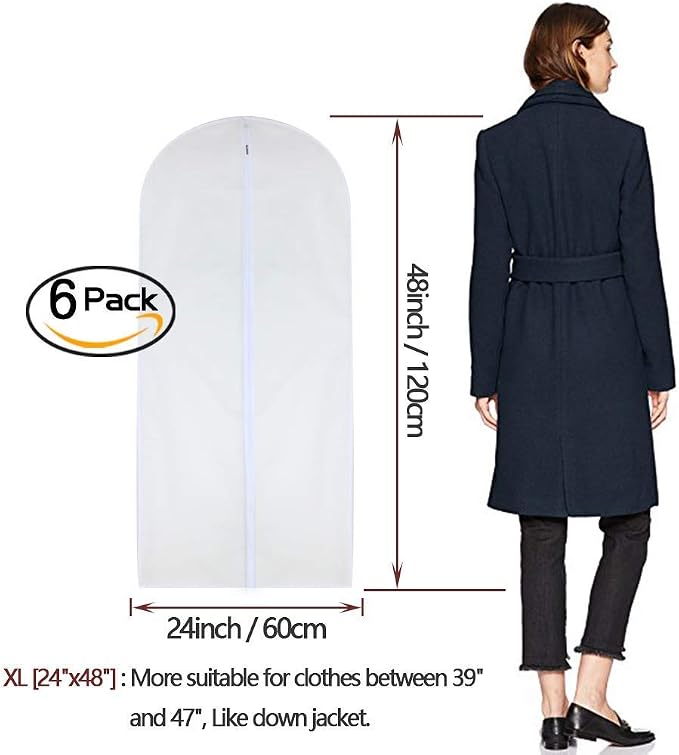 Garment Bag Covers 24'' x48'' Garment Bags White Breathable Full Zipper Dust - Image 2