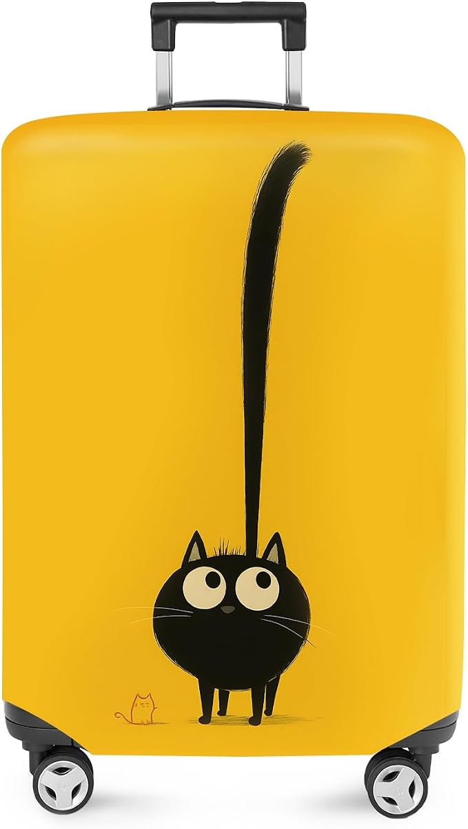 ANNA QUEEN Cute Black Cat Luggage Cover, Whimsical Cat Design by ANNAQUEEN
