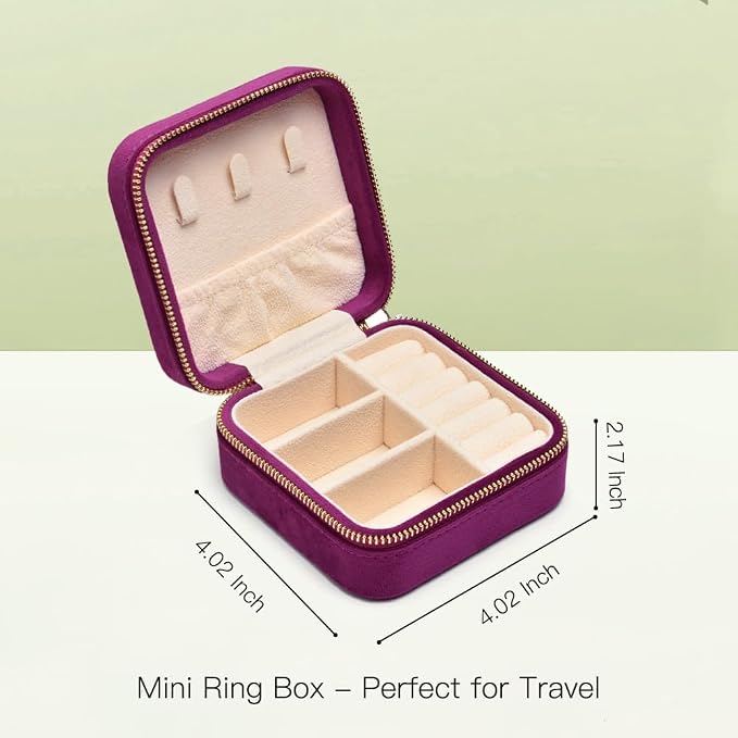 Travel Jewelry Case, Small Plush Velvet Jewelry Box - Image 3
