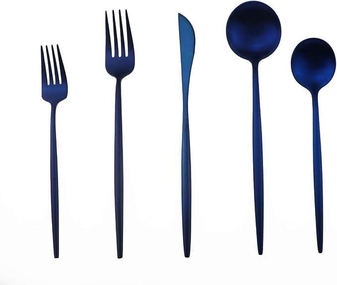 Matte Blue Gugrida 5-Piece 18/10 Stainless Steel Silverware Set, Satin Finish - Image 7