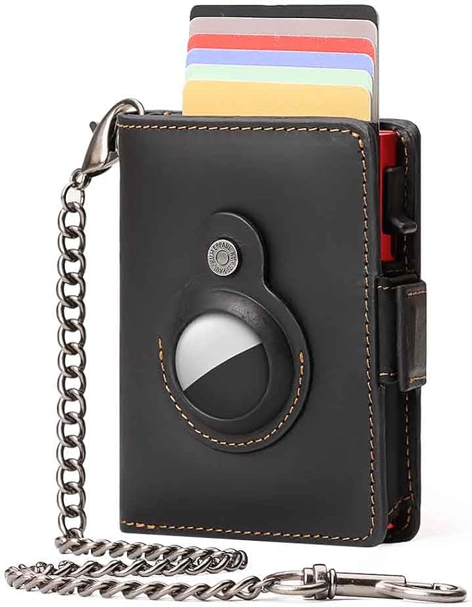 Mens Wallet Card Holder: Pop Up Aluminum Case, Genuine Leather, RFID Blocking by NIAIULEATHER