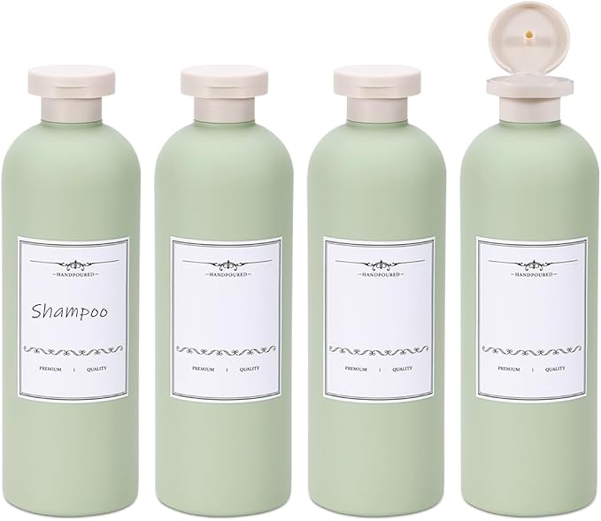 ASEVAT 13.5oz 4Pcs Green Plastic Refillable Travel Shampoo and Conditioner by ASEVAT