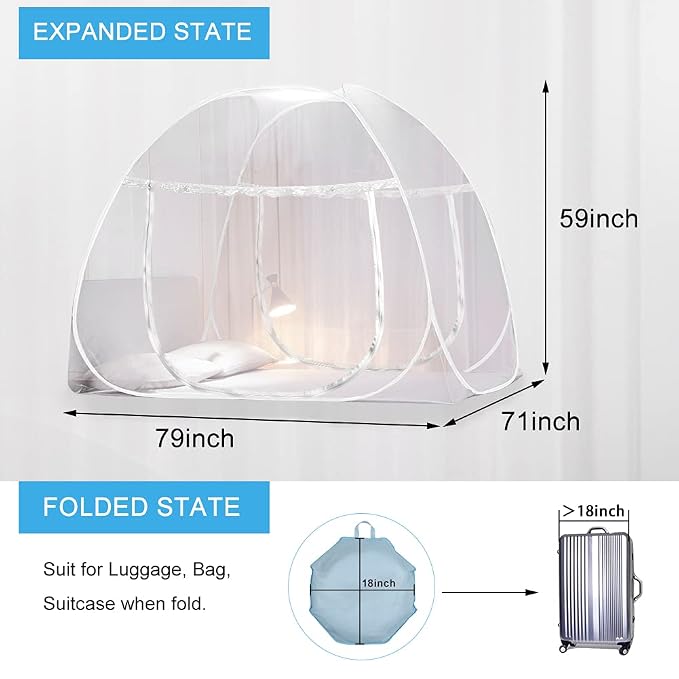 AMMER Pop Up Mosquito Net Tent for Beds, Portable Foldable Mosquito Netting - Image 6