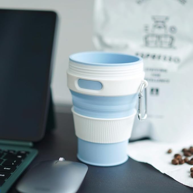 Silicone Collapsible Travel Mug Blue 15oz / 450ml - Image 3