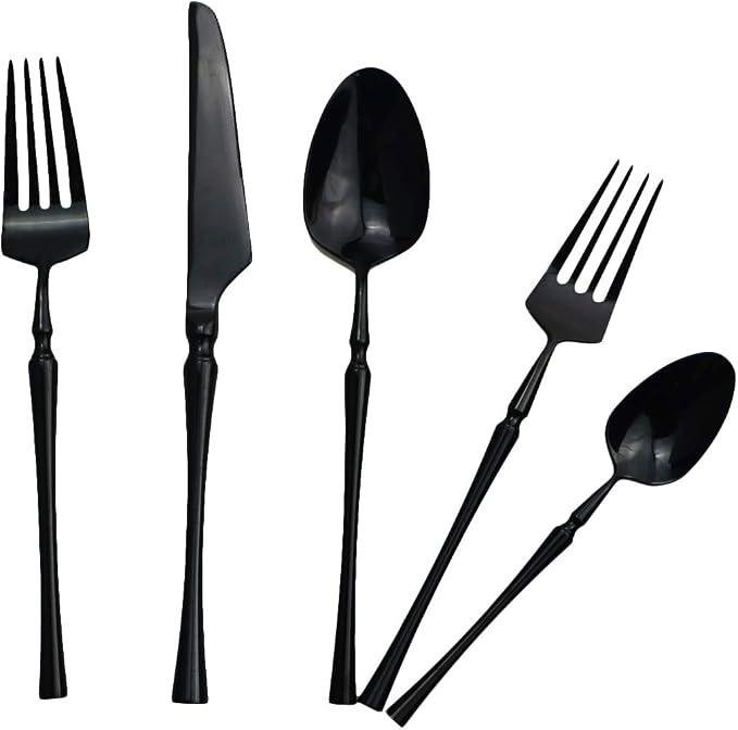 Gugrida Black Silverware Set, 5-Piece 18/10 Stainless Steel Flatware Cutlery Set - Image 7