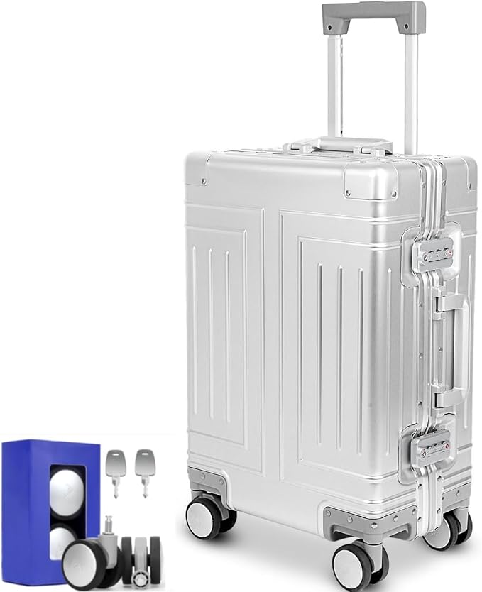 All Aluminum 20'' Luggage with Removable Spinner Wheels, Provide Spare by KANGSHILU