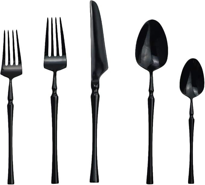 Gugrida Black Silverware Set, 5-Piece 18/10 Stainless Steel Flatware Cutlery Set - Image 2