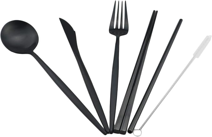 Gugrida Luxury Black Matte Portable 18/10 Stainless Steel Travel Flatware Sets - Image 7