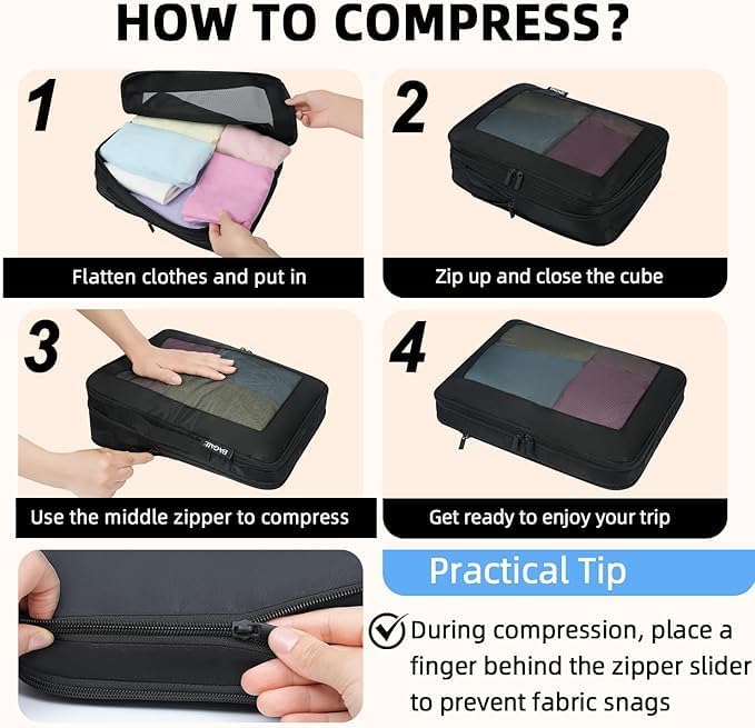 BAGAIL 4 Set/6 Set/8 Set Compression Packing Cubes Travel Accessories - Image 4