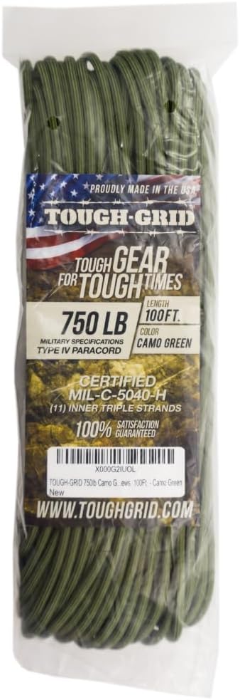 TOUGH-GRID 750 Paracord Rope Nylon Parachute Cord, Made in USA Survival Kit by TOUGH-GRID