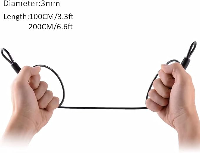 100CM/3.3ft 3mm Outdoor Travel Security Cable Lock, Braided Steel Coated Safety - Image 3