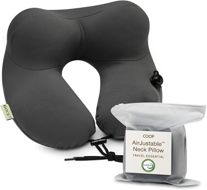 Coop Home Goods AirJustable Travel Neck Pillow, Inflatable, Adjustable Support by CoopSleepGoods