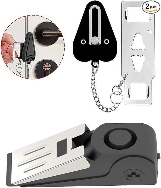 2 Packs Portable Door Stop Alarm & Door Lock, Upgraded Home Security Door by CYANLUX