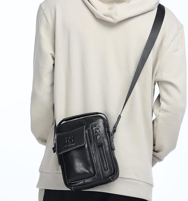 KPYWZER Genuine Leather Shoulder Bag Small Men Messenger Pack Handbag Sling - Image 7