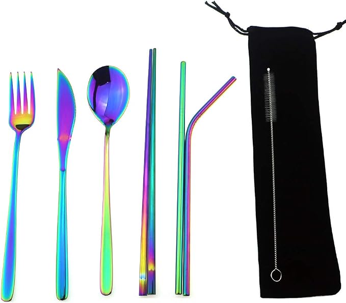7 Pcs Portable Flatware Set, 304 Stainless Steel Cutlery Set Travel Utensils Set by Uniturcky