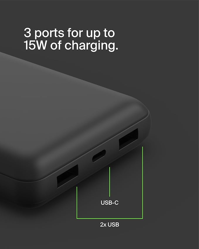 Belkin Portable Charger, USB-C Power Bank 20000 mAh w/ 2 USB-A Ports, 15W w/ - Image 9