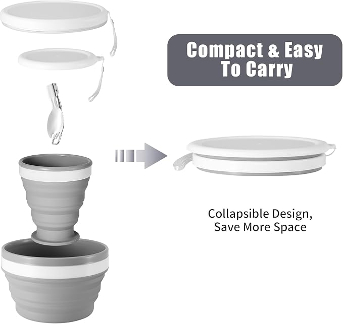 Odoland Camping Mess Kit Silicone Collapsible Bowl, Cup & Stainless Steel Spoon - Image 2