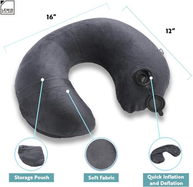 Lewis N. Clark Compact Portable Adjustable and Inflatable Cervical Neck Pillow - Image 3