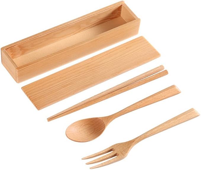 Sanrich Wood Cutlery Set Chopsticks Spoon Fork Kit - Image 2