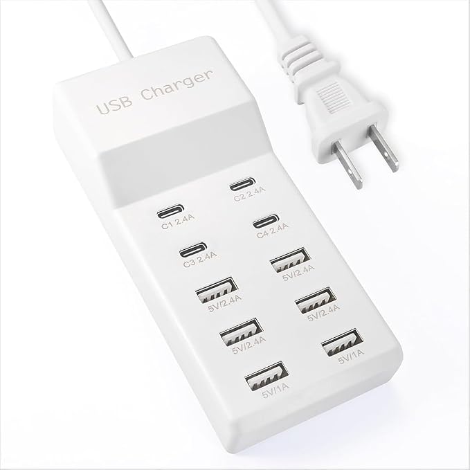 USB Charging Station, 10 Ports Family-Sized USB C Charger Block, USB Power Strip by SIWMER