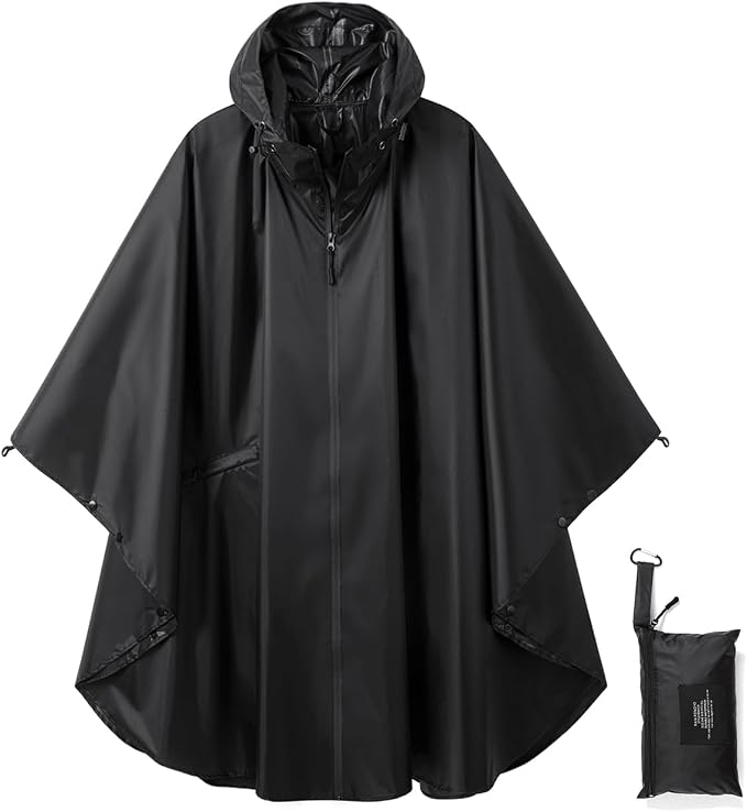 Rain Poncho Jacket Coat Hooded Zipper Style by salamra