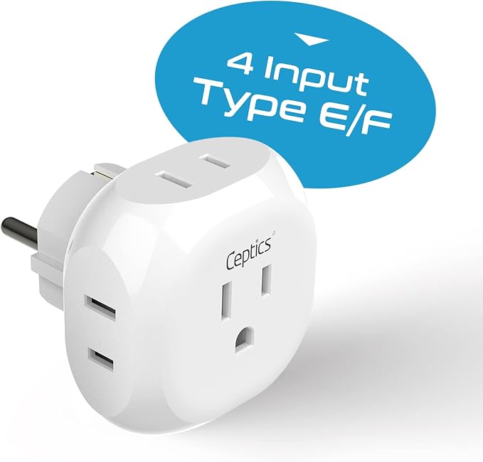 Ceptics European Schuko Travel Plug Adapter Germany France Adapter Charger 4 - Image 2