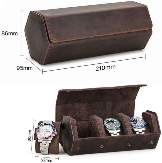 Genuine Leather Watch Roll Travel Case, Vintage Full Grain Leather Hexagon - Image 4