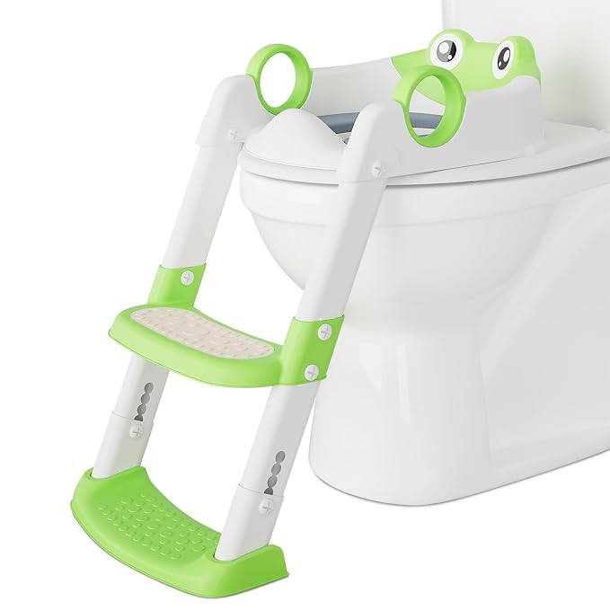 Potty Training Seat with Step Stool Ladder, Toddler Toilet Seat with PU Cushion by SunnyFurn