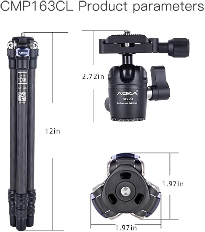 AOKA 28in/1.1lb Mini Portable Carbon Fiber Tripod, Lightweight Compact Travel - Image 3