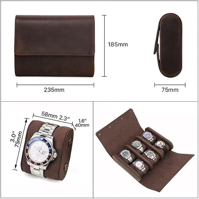 Genuine Leather Watch Roll Travel Case, Vintage Full Grain Leather Watch Box - Image 3