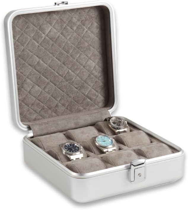 Bey-Berk Prague Aluminum Watch Case in Silver – 9-Slot Locking Travel Box by Bey-Berk