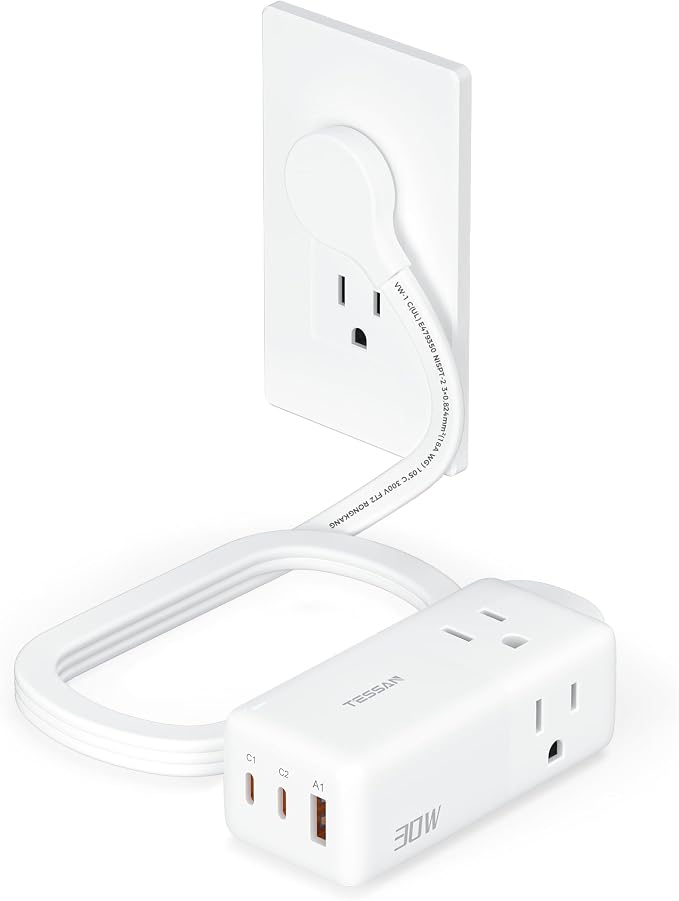 TESSAN USB Charging Station PD 30W, Flat Plug USB C Charger Blocks by TESSAN