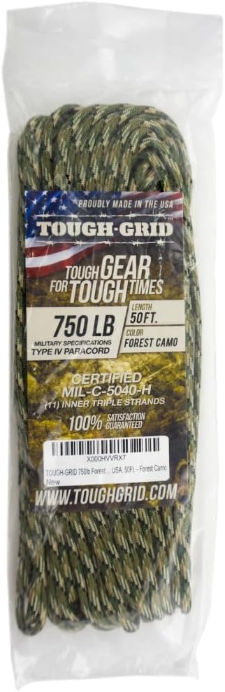 TOUGH-GRID 750 Paracord Rope Nylon Parachute Cord, Made in USA Survival Kit by TOUGH-GRID