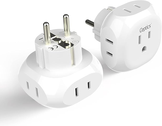 Ceptics European Schuko Travel Plug Adapter Germany France Adapter Charger 4 by Ceptics
