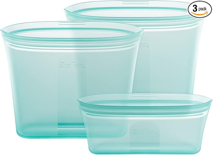 Zip Top Reusable Food Storage Bags | 3 Bag Set | Silicone Meal Prep Container | by ZipTop