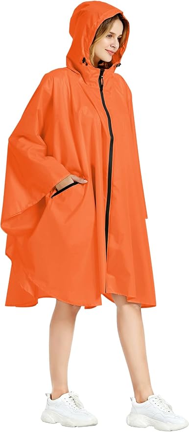 Rain Poncho Jacket Coat Hooded Zipper Style - Image 3