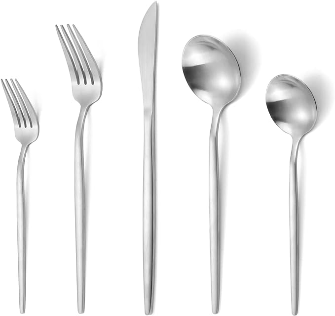 Matte Silverware Set, VANVRO 40-Piece Stainless Steel Flatware Set, Satin by VANVRO