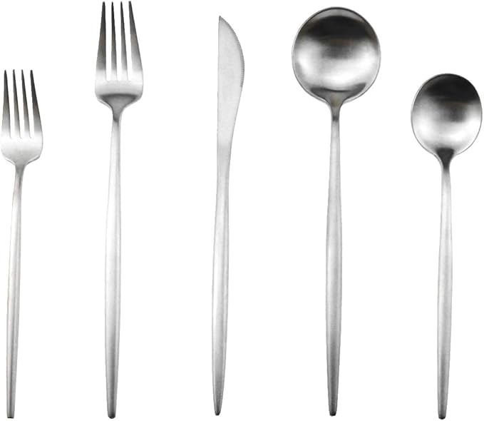 Matte Silver Silverware Set, Gugrida 5-Piece 18/10 Stainless Steel Satin Finish - Image 8